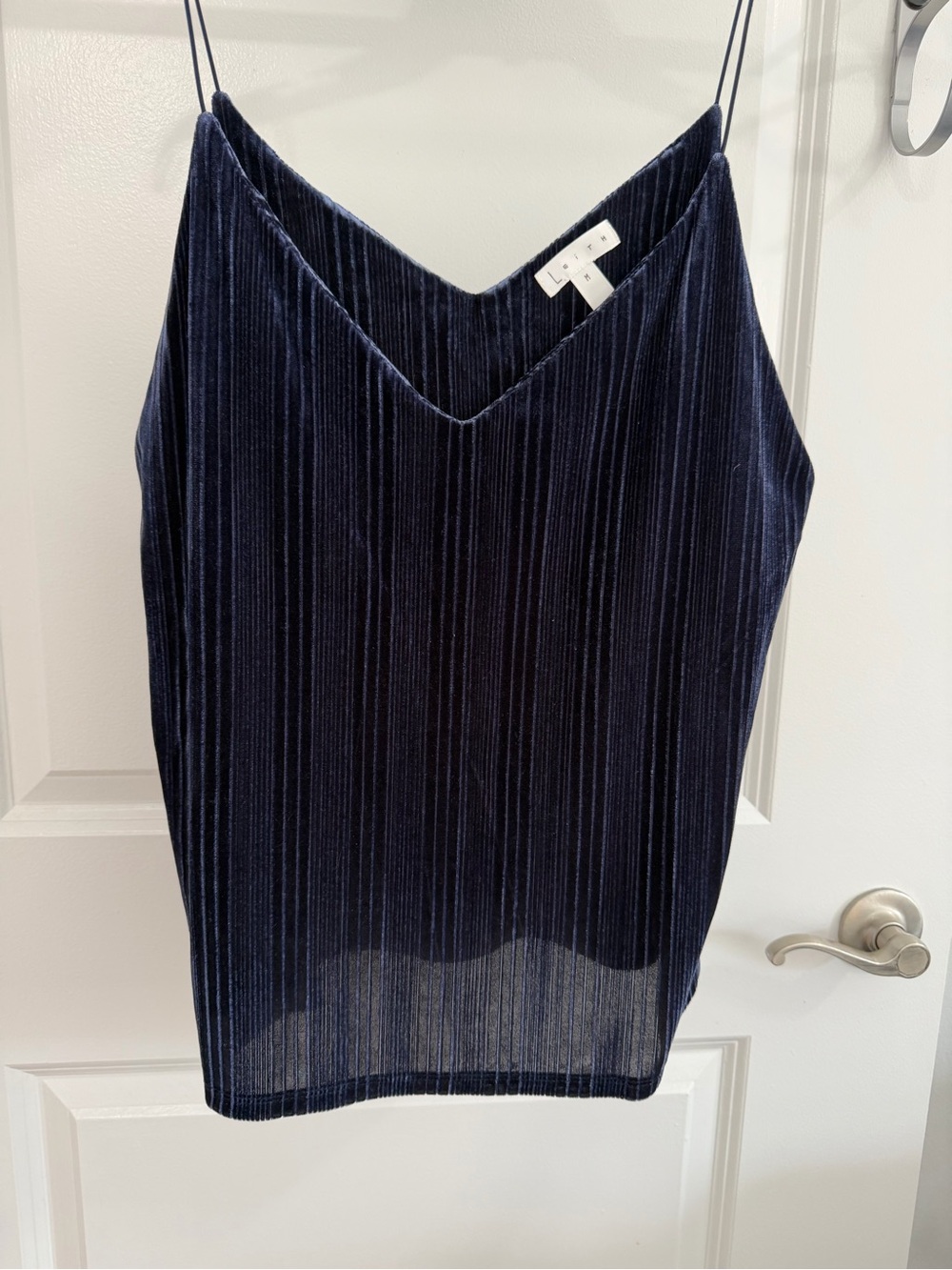 Leith Navy Velvet-Striped V-Neck Cami